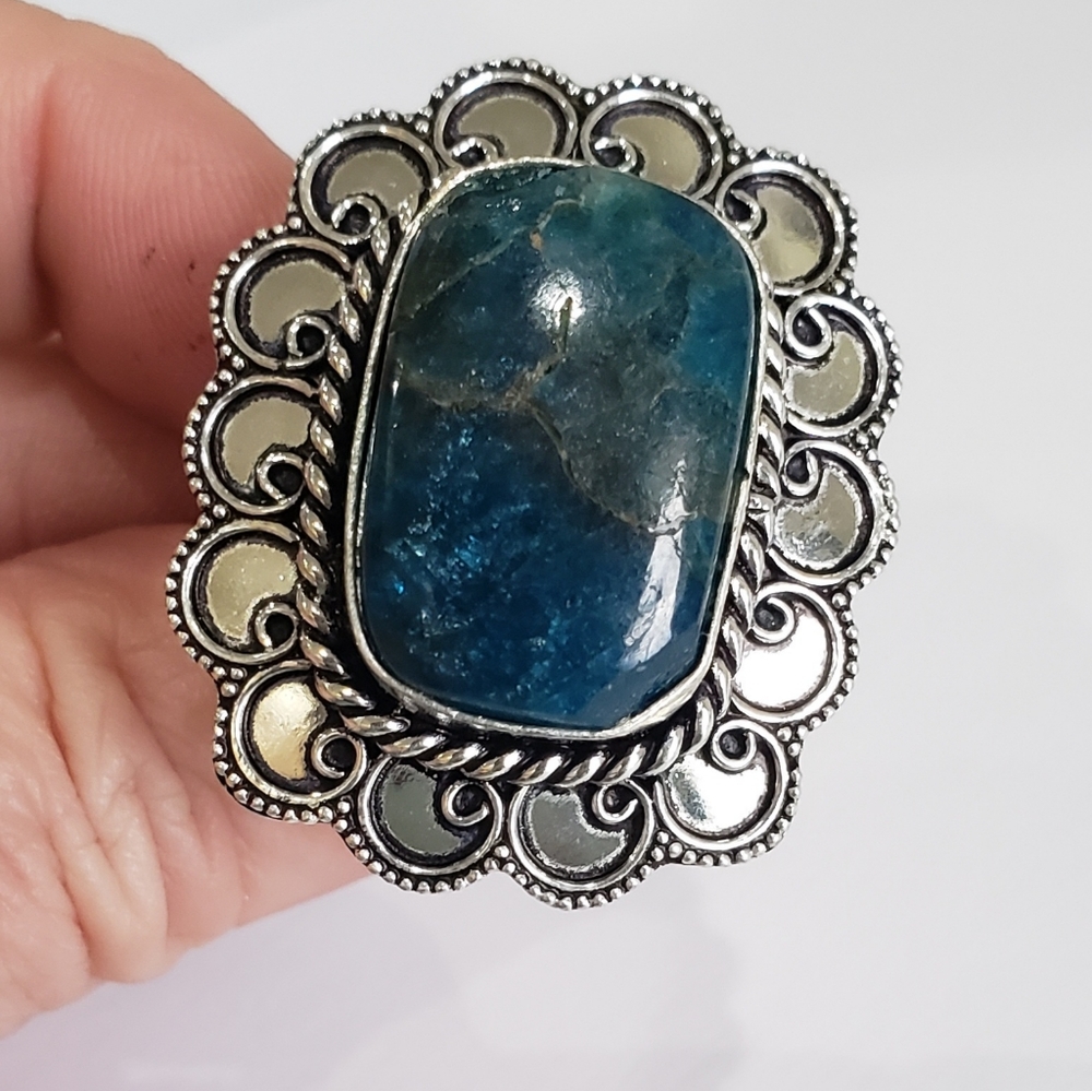Apatite Gemstone, 925 Silver Ring - image 8
